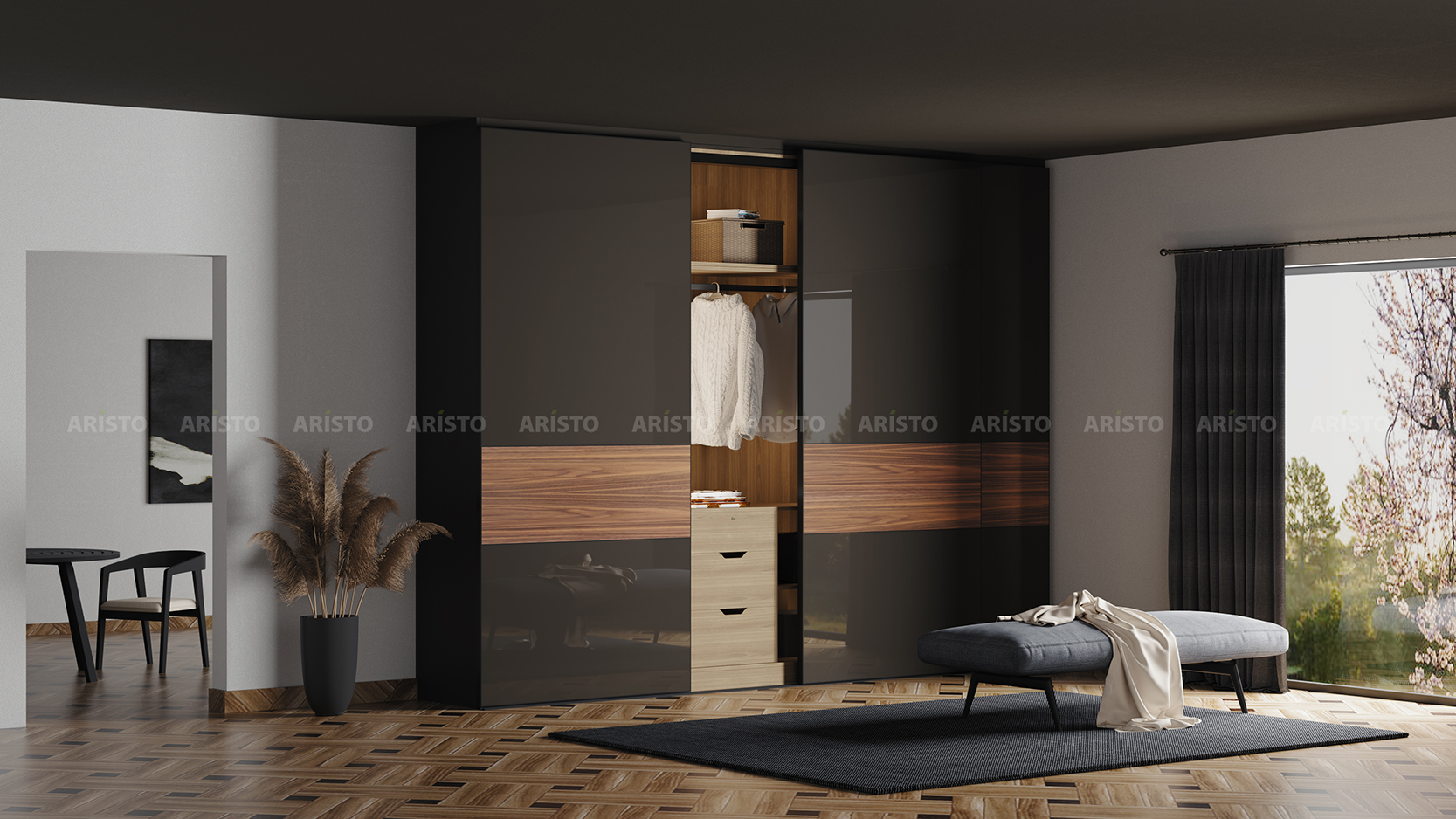 LAT 01 - SHUTTER FINISH - GRAPHITE BLACK(HIGH GLOSSY) & WALNUT NATURAL