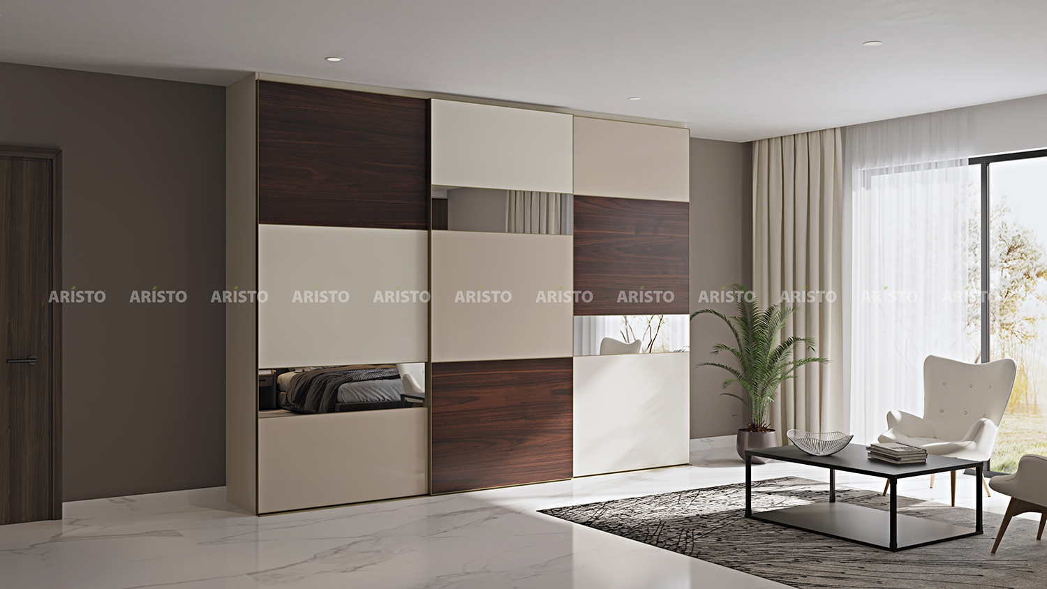 LAT 08 - SHUTTER FINISH - WALNUT DARK,OFF WHITE,CLEAR MIRROR & BONE WHITE(HIGH GLOSSY)