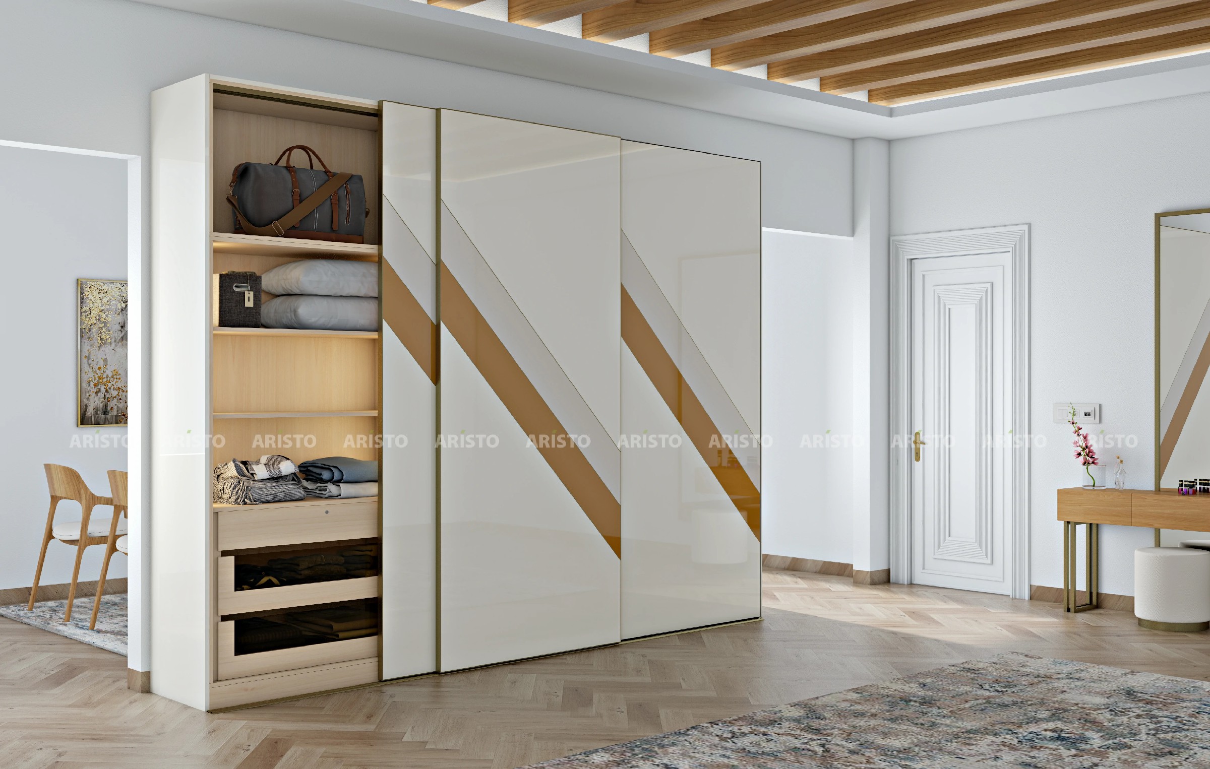 MSC 04 - SHUTTER FINISH - DOUBLE CREAM , WHITE CANVAS & CHESTNUT BROWN(HIGH GLOSSY)