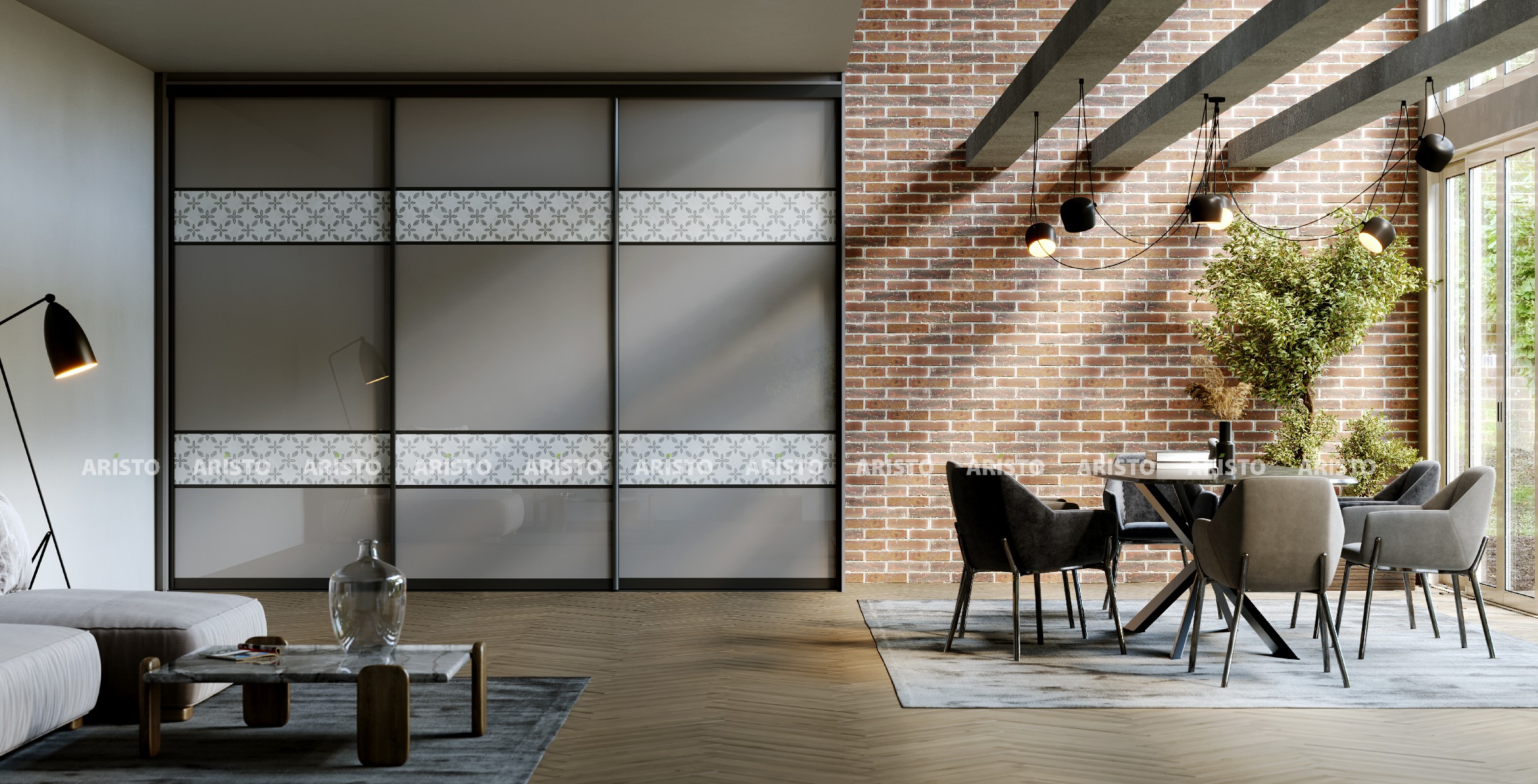 HGH 02 - SHUTTER FINISH - SLATE POLISH(HIGH GLOSSY) & BROWN TINTED MIRROR & WALLPAPER~1